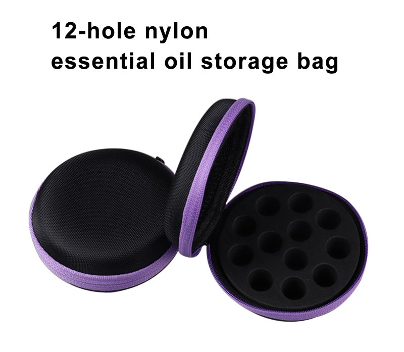 AFMNQZ Glass Bottle Bundle Essential Oils Case Hard Round Carrying Case Storage Bag for 1ML 2ML Roller Bottles Oil Vial Bottles (12 Holes Purple) - Image 4